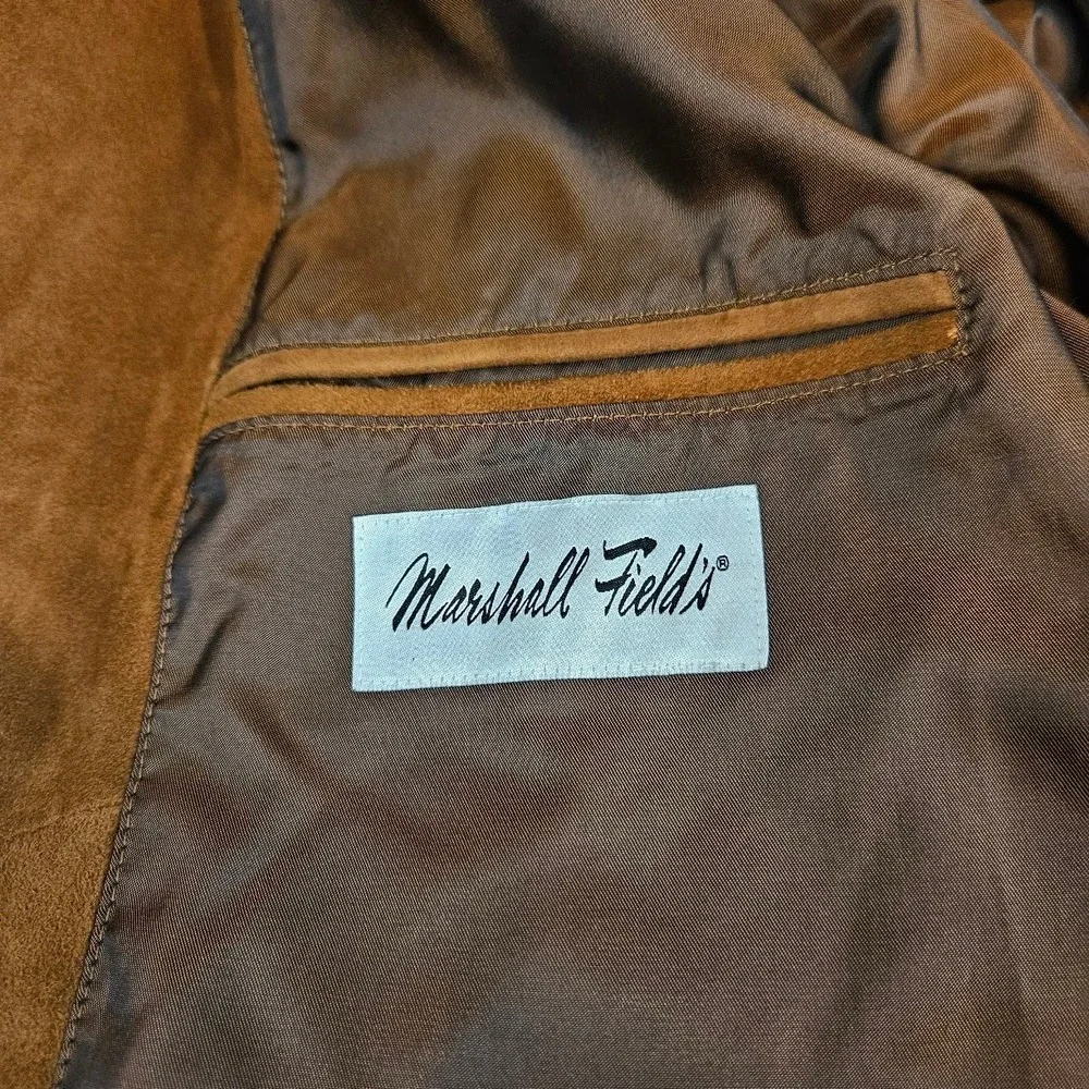 Marshall Field's Mens Brown Suede Leather Blazer Jacket 46R Vintage